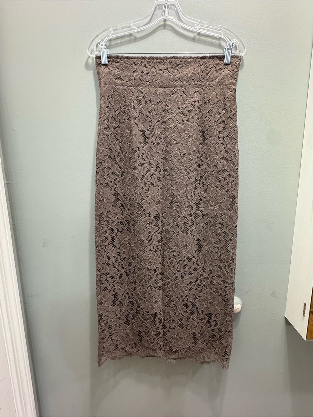 Lace Midi Pencil Skirt in Taupe